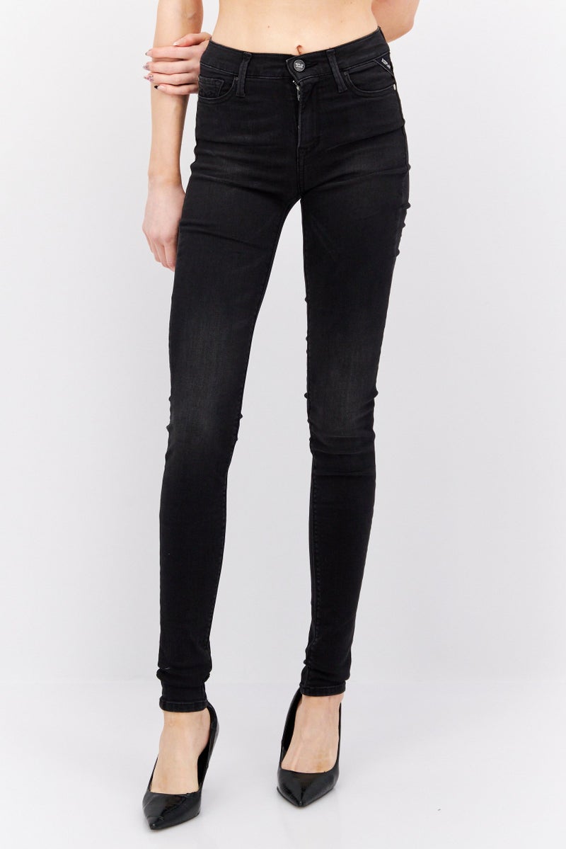 Replay Women Regular Fit Plain Denim Jeans, Black - Image 1