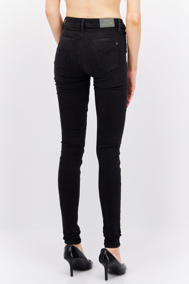 Replay Women Regular Fit Plain Denim Jeans, Black - Image 3
