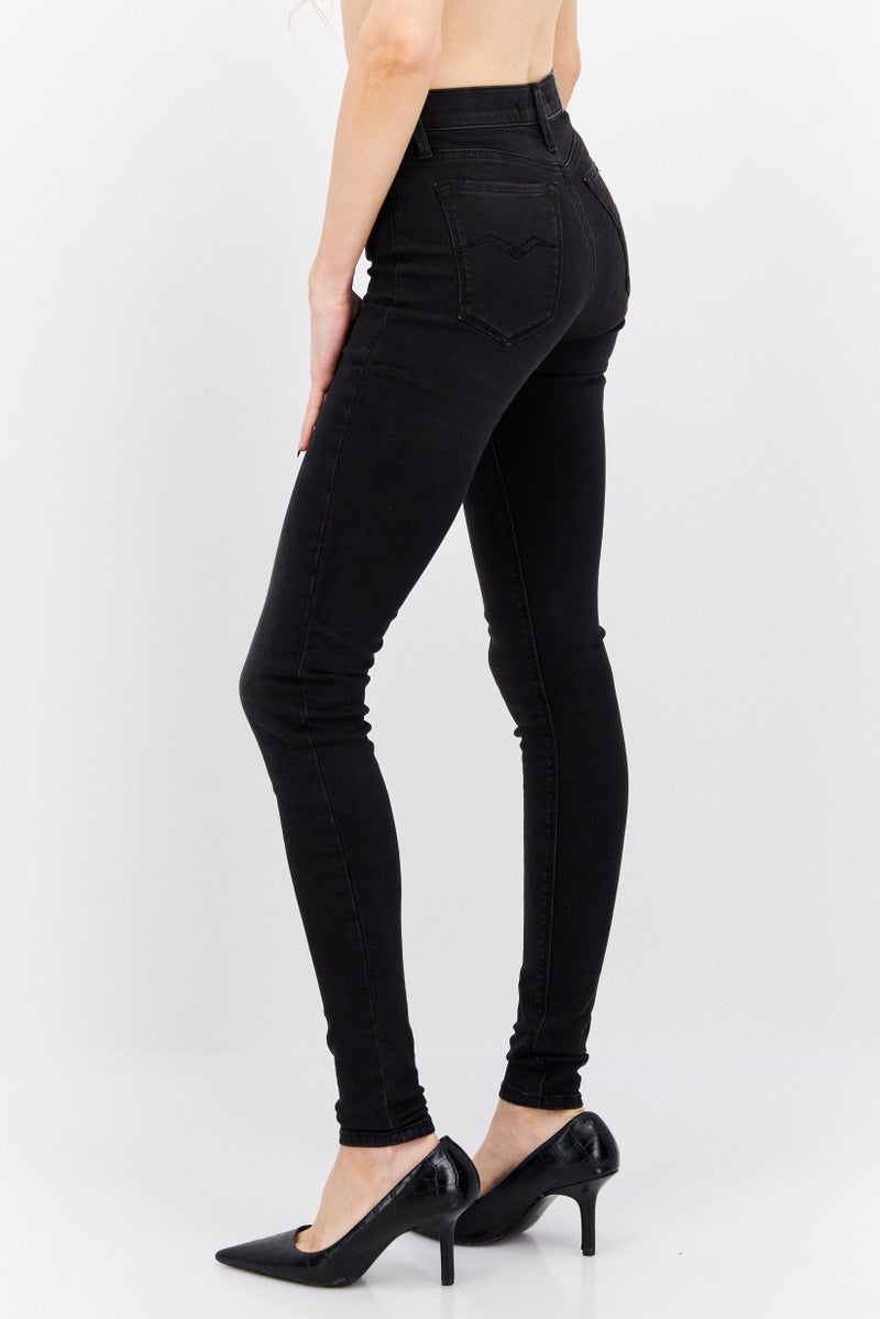 Replay Women Regular Fit Plain Denim Jeans, Black - Image 2