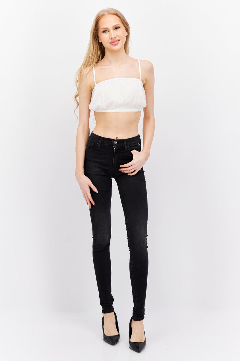 Replay Women Regular Fit Plain Denim Jeans, Black - Image 4