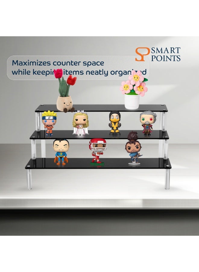 "سمارت بوينتس  " رف عرض من الأكريليك الأسود بـ 3 طبقات – منظم عرض متدرّج للعطور والحلويات والعناية بالبشرة والمجسمات – رف عرض للطاولات في المنزل والمكتب والمتاجر – أكريليك متين ولامع - Image 5