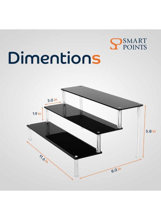 "سمارت بوينتس  " رف عرض من الأكريليك الأسود بـ 3 طبقات – منظم عرض متدرّج للعطور والحلويات والعناية بالبشرة والمجسمات – رف عرض للطاولات في المنزل والمكتب والمتاجر – أكريليك متين ولامع - Image 4