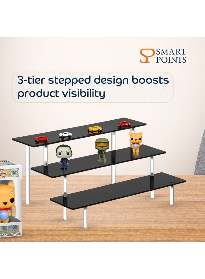 "سمارت بوينتس  " رف عرض من الأكريليك الأسود بـ 3 طبقات – منظم عرض متدرّج للعطور والحلويات والعناية بالبشرة والمجسمات – رف عرض للطاولات في المنزل والمكتب والمتاجر – أكريليك متين ولامع - Image 3