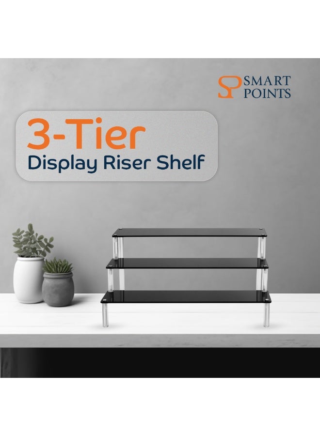"سمارت بوينتس  " رف عرض من الأكريليك الأسود بـ 3 طبقات – منظم عرض متدرّج للعطور والحلويات والعناية بالبشرة والمجسمات – رف عرض للطاولات في المنزل والمكتب والمتاجر – أكريليك متين ولامع - Image 2