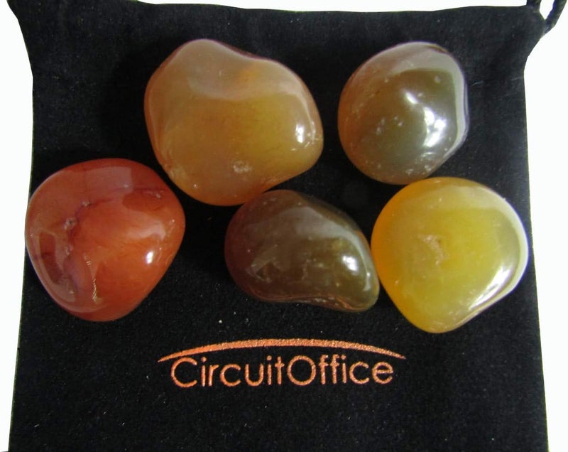 CircuitOffice 5 Piece Carnelian Tumbled Stones (0.75-1.5"), in A Velvet Bag,Healing Stones, Metaphysical Healing, Chakra Stones for Wicca, Reiki, Healing, Metaphysical, Chakra, Energy or Gift