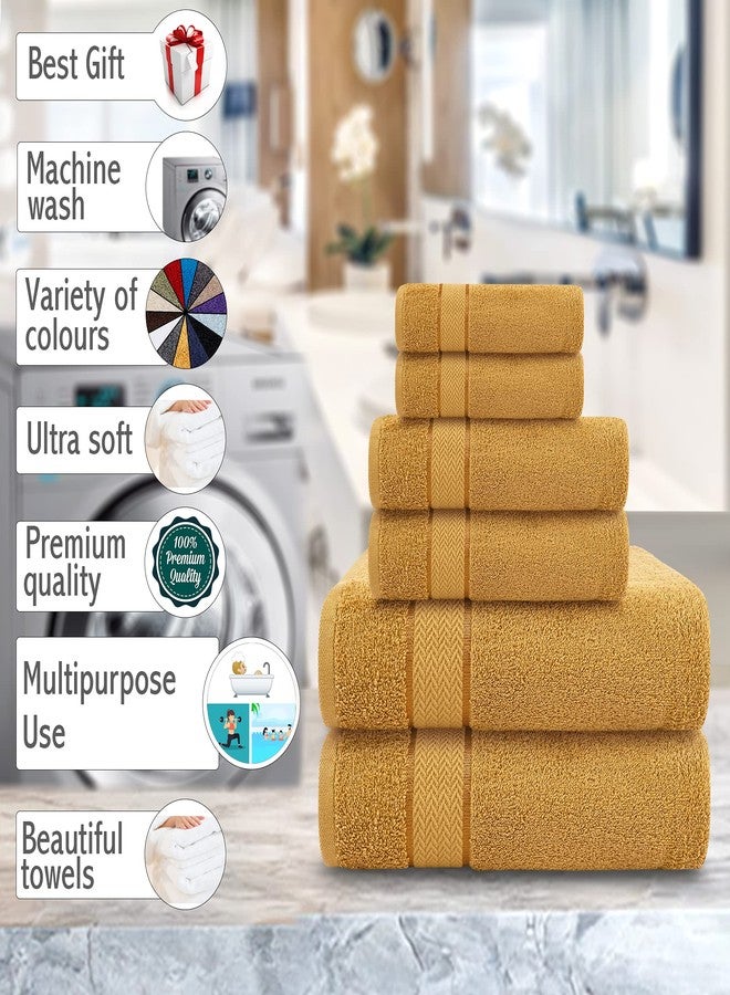 CRAFTBERRY Luxury Bath Towels Set-100% Cotton- 2 Bath, 2 Hand & 2 Washcloths - Large, Premium, Thick, Fluffy, Absorbent, Quick Dry, Soft & Plush - 6 Piece Luxury Bathroom Towels - Gold/Golden - Image 5
