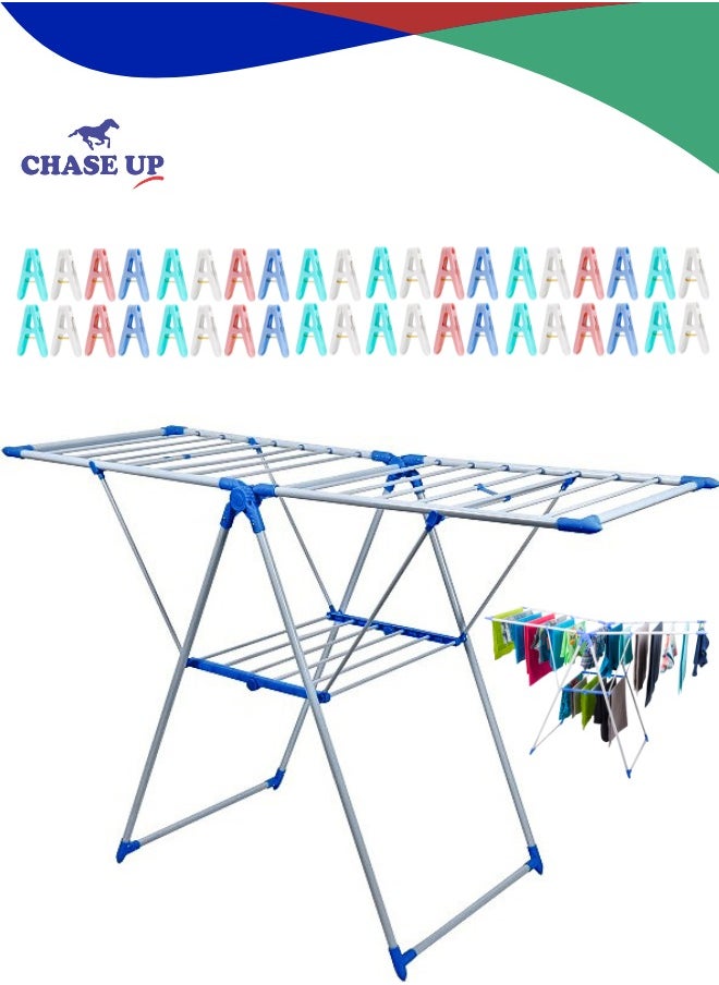 Chase Up Clothes Drying Stand 20 clips clothes dryer stand with Adjustable Folding Wing and Clips Clothes Hanger Stand Drying Rack clothes rack, Clothes Rack for Drying Clothing, Cloth Drying Stand  - Image 1