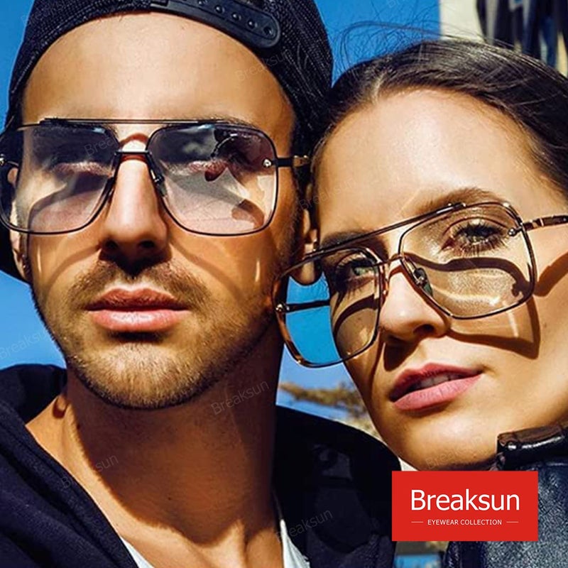 Breaksun نظارات شمسية من بريكسون - تصميم طيار، عدسات متدرجة - إطار ذهبي، عدسات شفافة - Image 2