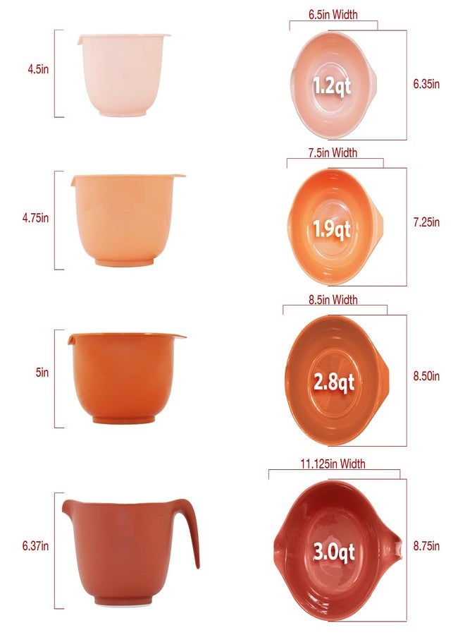 Glad Mixing Bowls with Pour Spout, Set of 4 - Nesting Plastic Bowls (1.2qt, 1.9qt, 2.8qt, and 3qt with Handle) - Non Slip Base, Dishwasher Safe Kitchen Cooking and Baking Supplies, Rust - Image 5