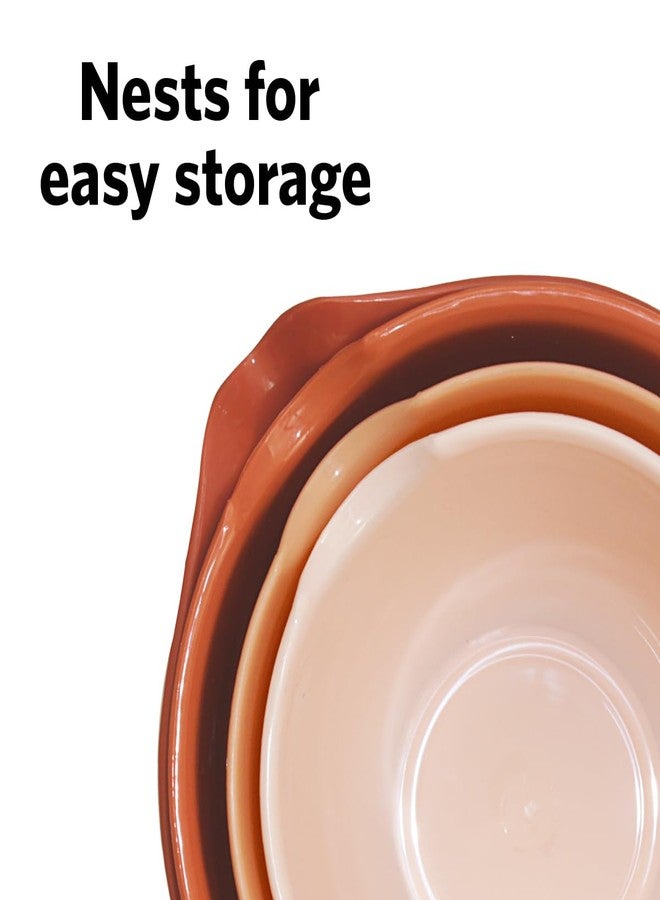 Glad Mixing Bowls with Pour Spout, Set of 4 - Nesting Plastic Bowls (1.2qt, 1.9qt, 2.8qt, and 3qt with Handle) - Non Slip Base, Dishwasher Safe Kitchen Cooking and Baking Supplies, Rust - Image 4