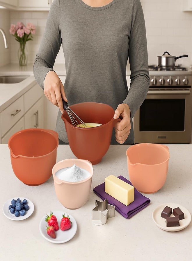 Glad Mixing Bowls with Pour Spout, Set of 4 - Nesting Plastic Bowls (1.2qt, 1.9qt, 2.8qt, and 3qt with Handle) - Non Slip Base, Dishwasher Safe Kitchen Cooking and Baking Supplies, Rust - Image 3