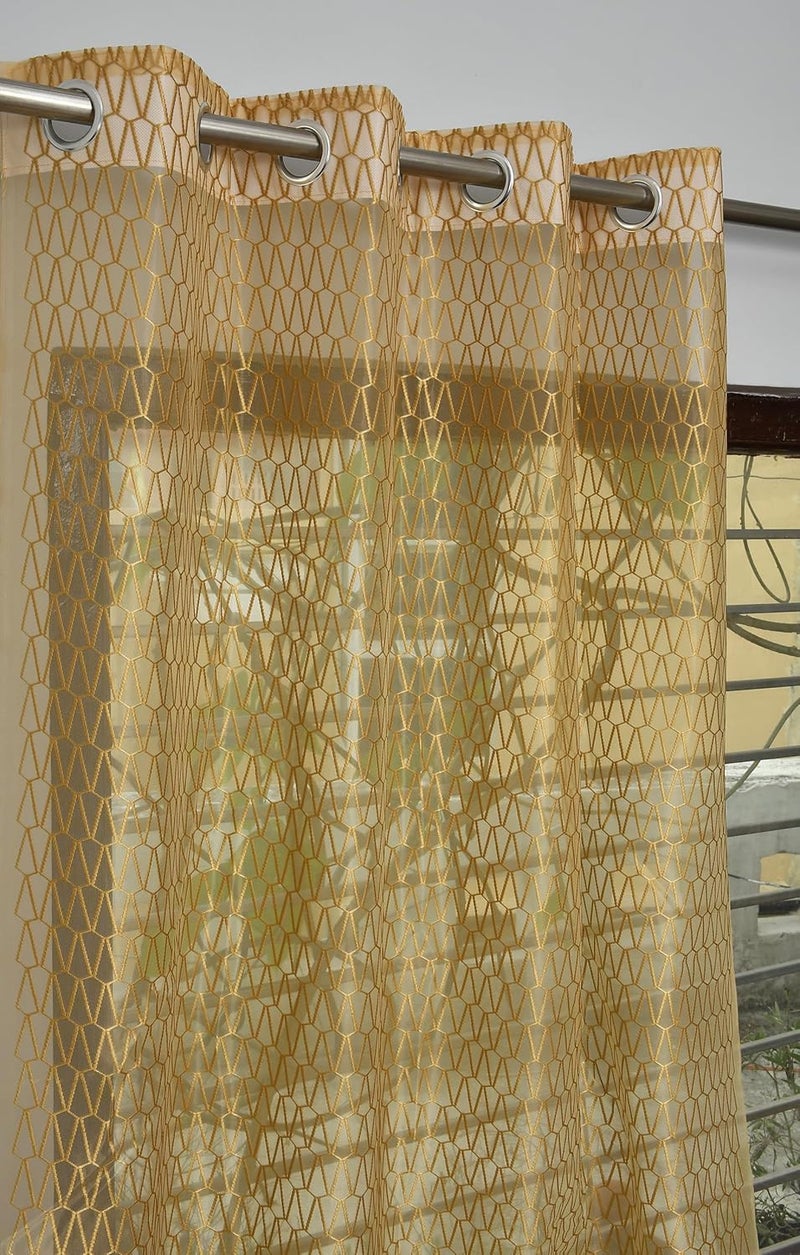 Soulful Creations Soulful Creations Sheer Net Transparent Curtains Golden Window 4 x 7 Feet 2 Piece  - Image 1