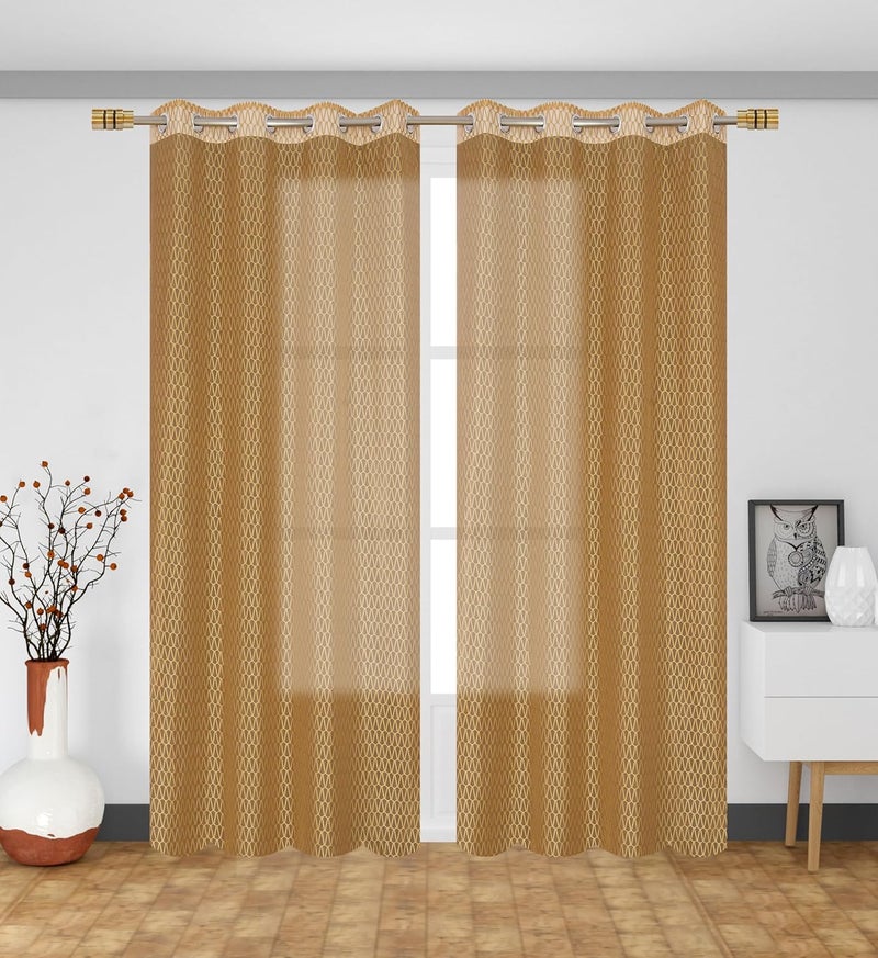 Soulful Creations Soulful Creations Sheer Net Transparent Curtains Golden Window 4 x 7 Feet 2 Piece  - Image 3