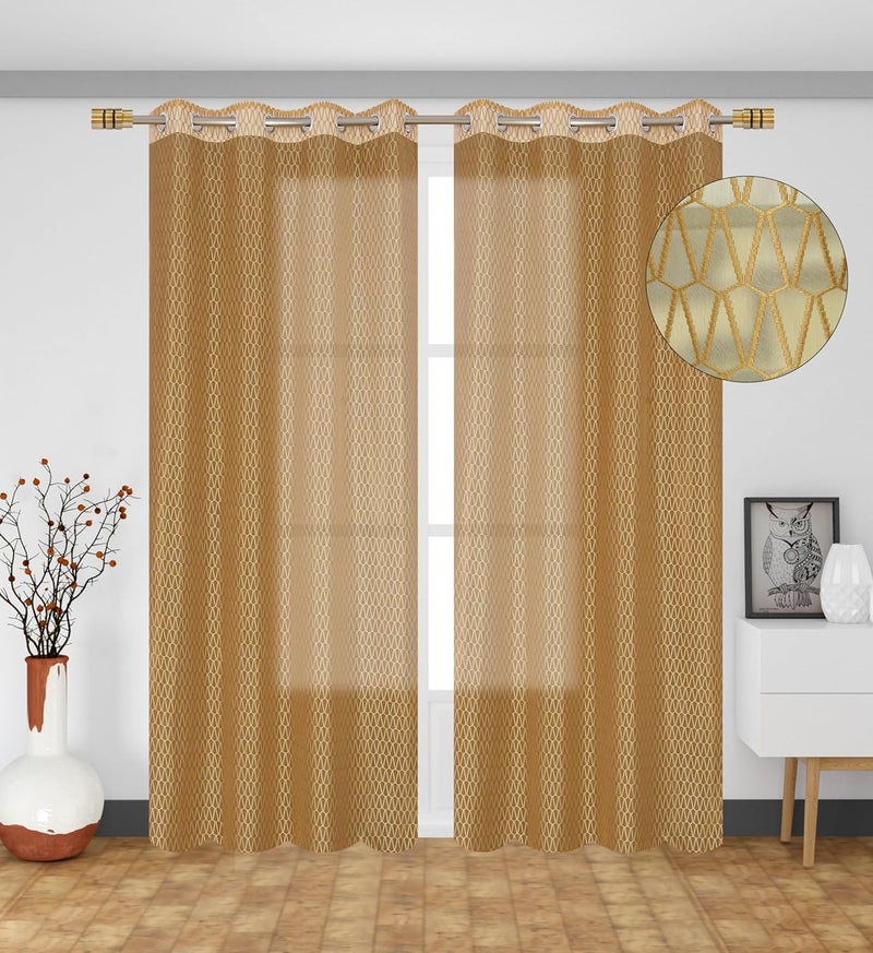 Soulful Creations Soulful Creations Sheer Net Transparent Curtains Golden Window 4 x 7 Feet 2 Piece  - Image 2