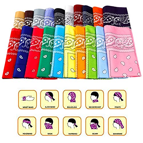 Jeatonge 20 Pcs Assorted Bandanas Paisley Cowboy Polyester Headbands 22x22 inch - Image 3