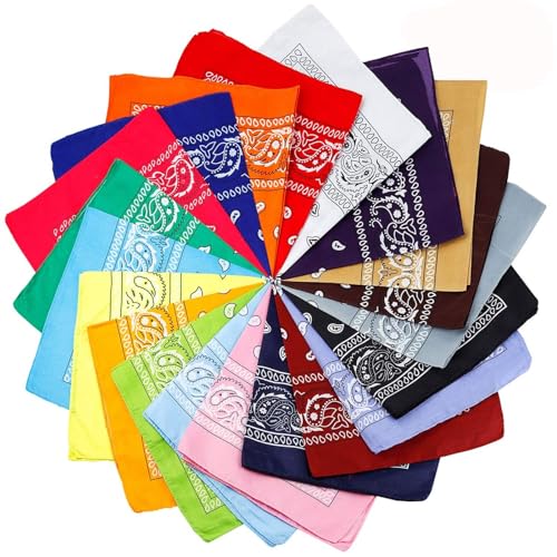 Jeatonge 20 Pcs Assorted Bandanas Paisley Cowboy Polyester Headbands 22x22 inch - Image 1