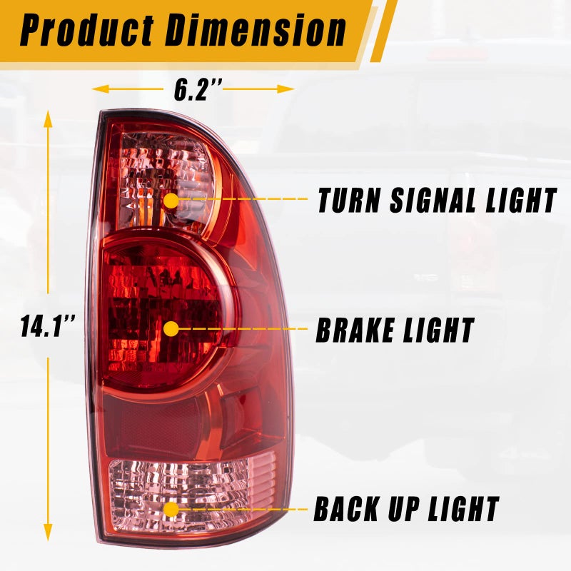 Boine Tail Light Compatible With 2005-2015 Toyota Tacoma Pickup Right Passenger Side Rear Lamp Tail Light Bulb and Harness Included (Right Passenger Side) - Image 2