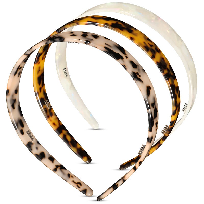 Syhood 3 Colors Tortoise Shell Headband Set: Wide Acetate, Resin, Skinny Thin Headbands with Teeth for Women and Girls (White Laser, Leopard, Ivory) - Image 2