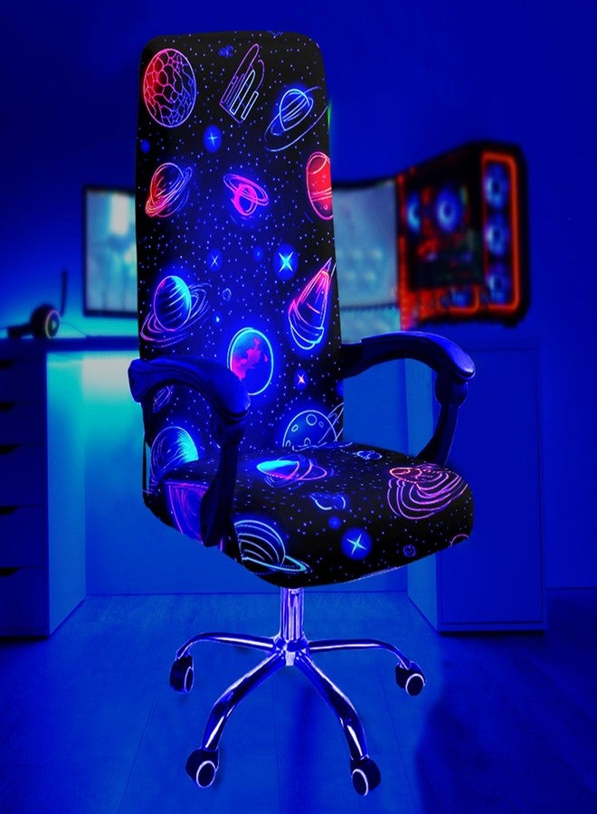 Simpkeely Blacklight Stretch Printed Computer Office Chair Covers, UV Reactive Celestial Universe Universal Desk Rotating Chair Slipcovers, Glow in The Dark Chair Protector Cover with Zipper - Image 3