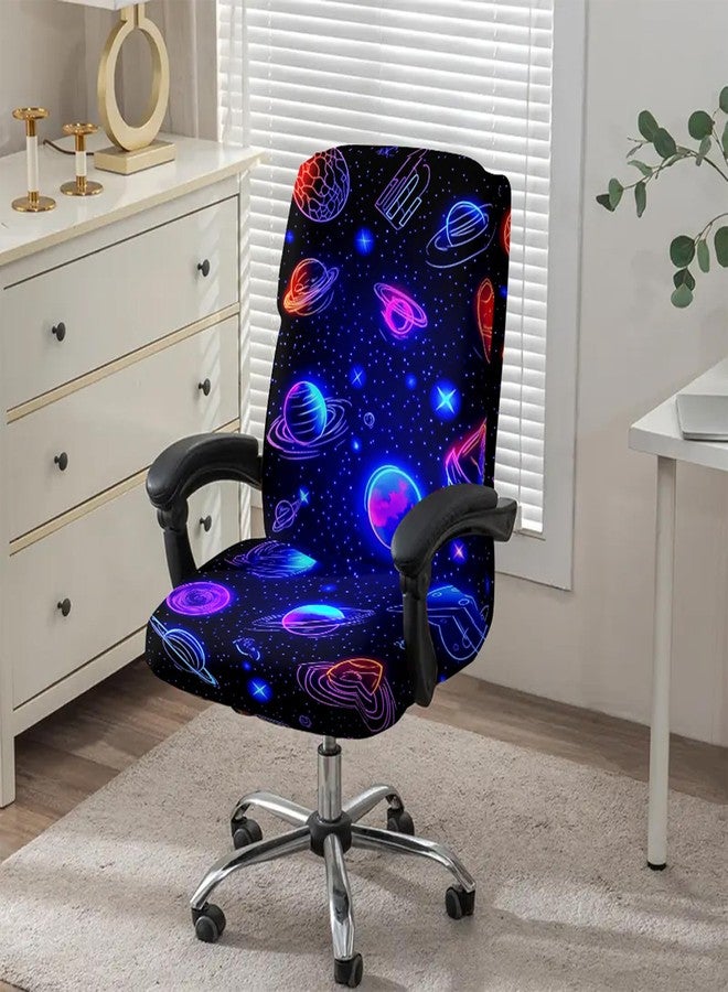 Simpkeely Blacklight Stretch Printed Computer Office Chair Covers, UV Reactive Celestial Universe Universal Desk Rotating Chair Slipcovers, Glow in The Dark Chair Protector Cover with Zipper - Image 2