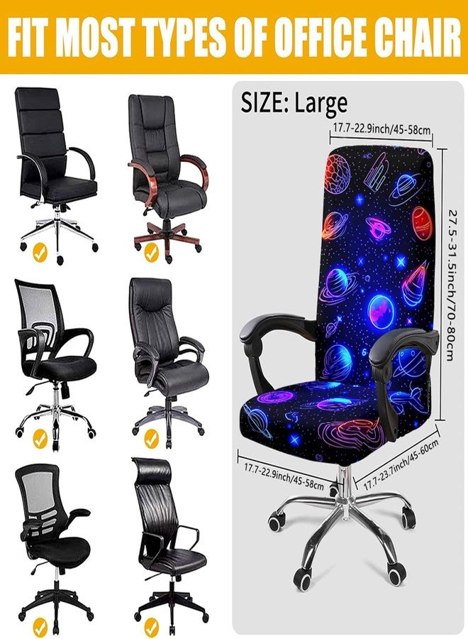 Simpkeely Blacklight Stretch Printed Computer Office Chair Covers, UV Reactive Celestial Universe Universal Desk Rotating Chair Slipcovers, Glow in The Dark Chair Protector Cover with Zipper - Image 4