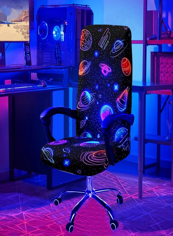 Simpkeely Blacklight Stretch Printed Computer Office Chair Covers, UV Reactive Celestial Universe Universal Desk Rotating Chair Slipcovers, Glow in The Dark Chair Protector Cover with Zipper - Image 1