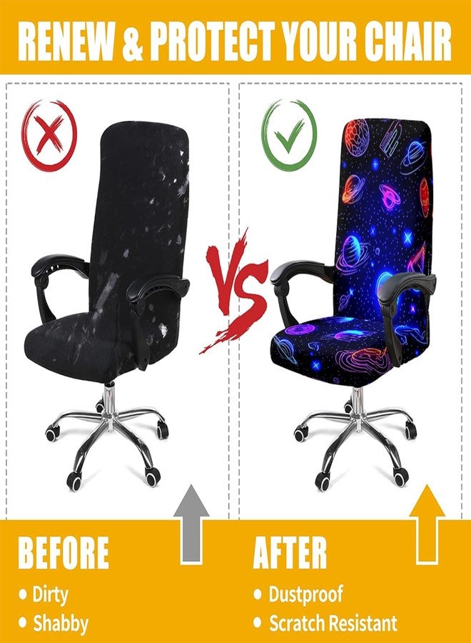 Simpkeely Blacklight Stretch Printed Computer Office Chair Covers, UV Reactive Celestial Universe Universal Desk Rotating Chair Slipcovers, Glow in The Dark Chair Protector Cover with Zipper - Image 5