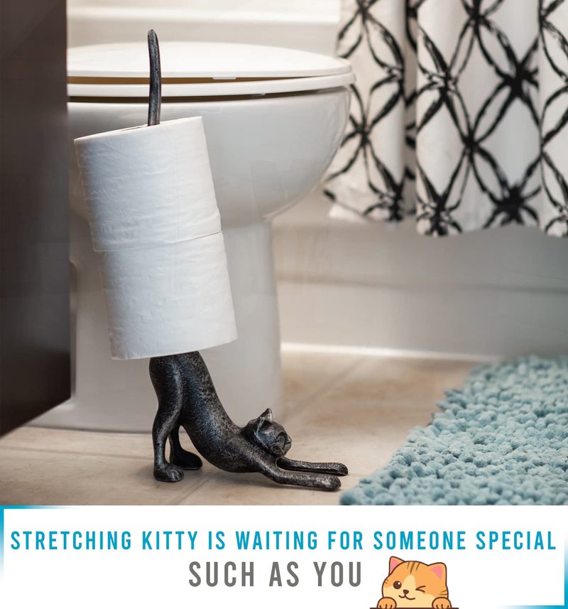 كومفيفي حامل مناشف ورقية للزينة على شكل قطة يوجا أو حامل ورق تواليت من Comfify - وضعية كلب رائعة للأسفل - حامل مناشف ورقية من الحديد الزهر - لون أبيض من الحديد الزهر العتيق - 19 بوصة - فضي مع أسود - Image 3