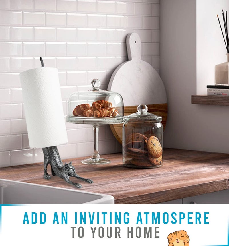 كومفيفي حامل مناشف ورقية للزينة على شكل قطة يوجا أو حامل ورق تواليت من Comfify - وضعية كلب رائعة للأسفل - حامل مناشف ورقية من الحديد الزهر - لون أبيض من الحديد الزهر العتيق - 19 بوصة - فضي مع أسود - Image 5