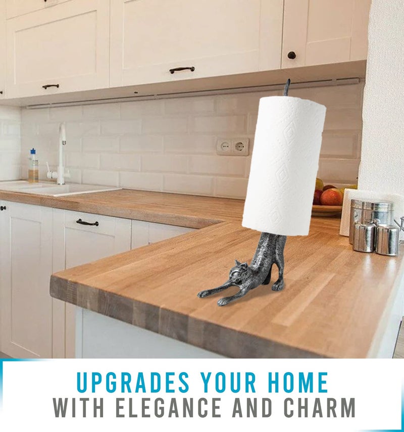 كومفيفي حامل مناشف ورقية للزينة على شكل قطة يوجا أو حامل ورق تواليت من Comfify - وضعية كلب رائعة للأسفل - حامل مناشف ورقية من الحديد الزهر - لون أبيض من الحديد الزهر العتيق - 19 بوصة - فضي مع أسود - Image 4