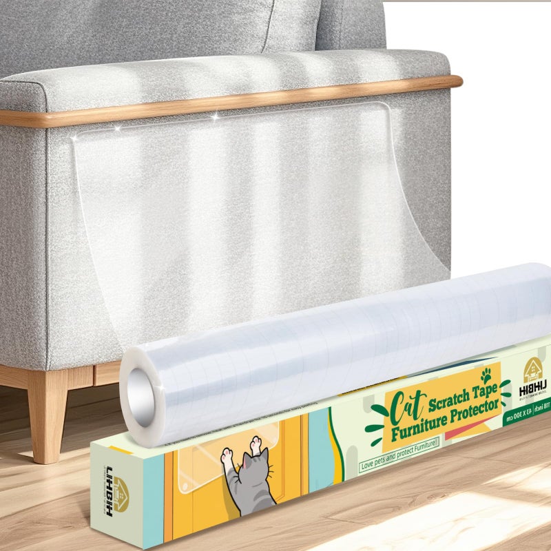 LIHBIH Anti Cat Scratch Furniture Protector, 17" x 118" Self-Adhesive Couch Protector for Cat Claws, Heavy Duty Couch Cover Furniture Protectors from Cats Scratching Tape for Sofa, Corner, Door, Chair - Image 1