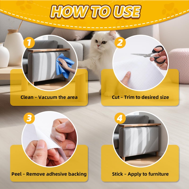 LIHBIH Anti Cat Scratch Furniture Protector, 17" x 118" Self-Adhesive Couch Protector for Cat Claws, Heavy Duty Couch Cover Furniture Protectors from Cats Scratching Tape for Sofa, Corner, Door, Chair - Image 4