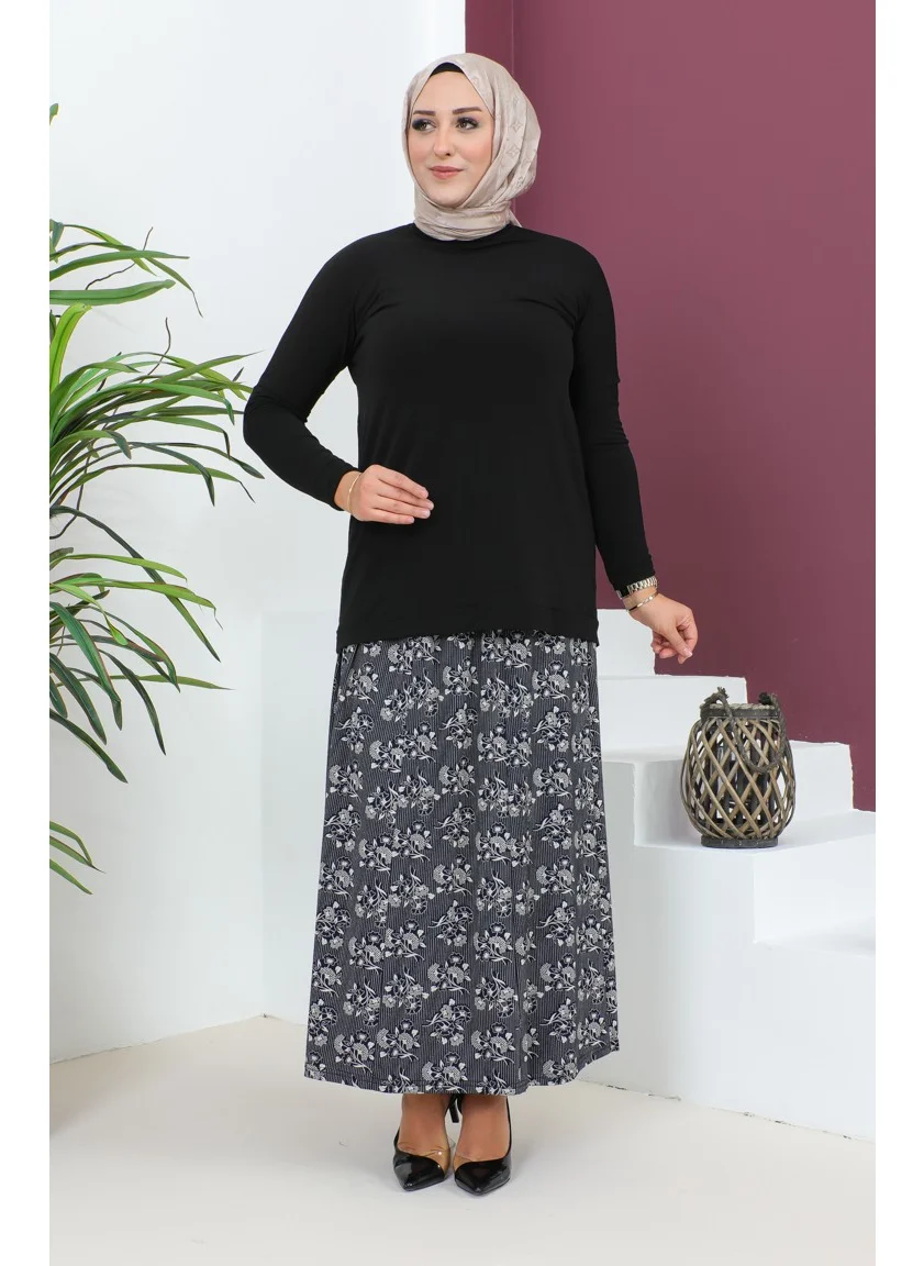 سيفا ميرفي Plus Size Pieced Viscose Skirt 4360L-02 Navy Blue