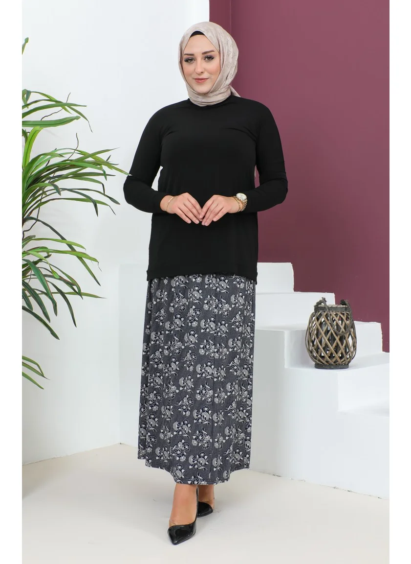 سيفا ميرفي Plus Size Pieced Viscose Skirt 4360L-02 Navy Blue