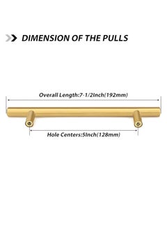 FIRST PRO 15 Pack Kitchen Cabinet Handles, 200mm Golden Brass Brushed Kitchen Door Handles, 128mm Hole Center T Bar Drawer Cupboard Handles with Screws, Kitchen Drawer Pulls- Bathroom Bedroom Wardrobe  - Image 2