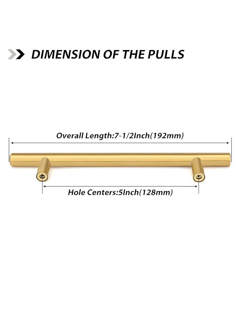 FIRST PRO 15 Pack Kitchen Cabinet Handles, 200mm Golden Brass Brushed Kitchen Door Handles, 128mm Hole Center T Bar Drawer Cupboard Handles with Screws, Kitchen Drawer Pulls- Bathroom Bedroom Wardrobe  - Image 2