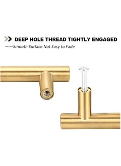 FIRST PRO 15 Pack Kitchen Cabinet Handles, 200mm Golden Brass Brushed Kitchen Door Handles, 128mm Hole Center T Bar Drawer Cupboard Handles with Screws, Kitchen Drawer Pulls- Bathroom Bedroom Wardrobe  - Image 4