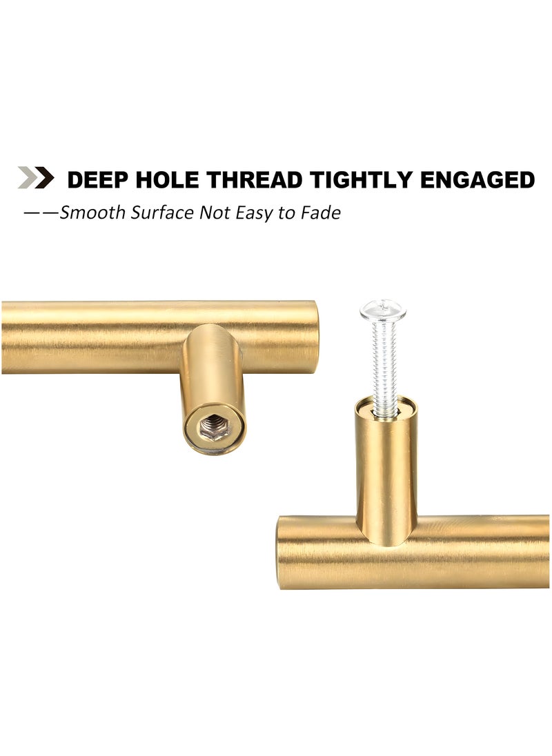 FIRST PRO 15 Pack Kitchen Cabinet Handles, 200mm Golden Brass Brushed Kitchen Door Handles, 128mm Hole Center T Bar Drawer Cupboard Handles with Screws, Kitchen Drawer Pulls- Bathroom Bedroom Wardrobe  - Image 4