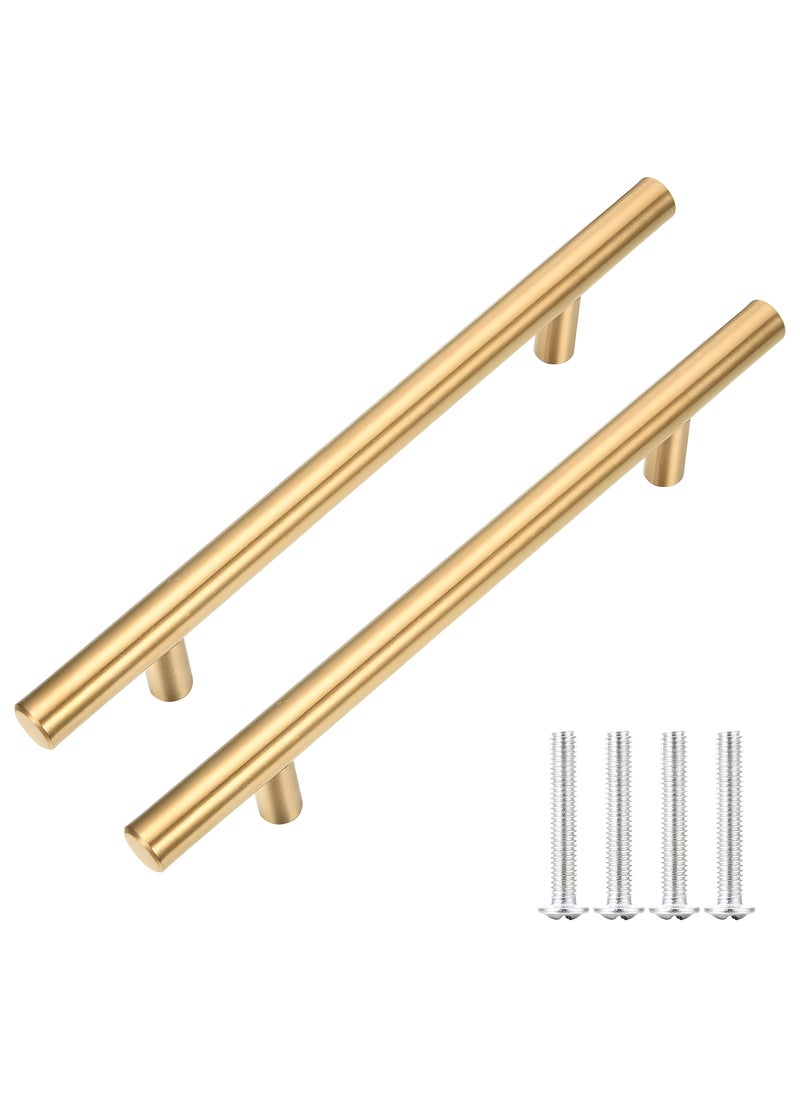 FIRST PRO 15 Pack Kitchen Cabinet Handles, 200mm Golden Brass Brushed Kitchen Door Handles, 128mm Hole Center T Bar Drawer Cupboard Handles with Screws, Kitchen Drawer Pulls- Bathroom Bedroom Wardrobe  - Image 3