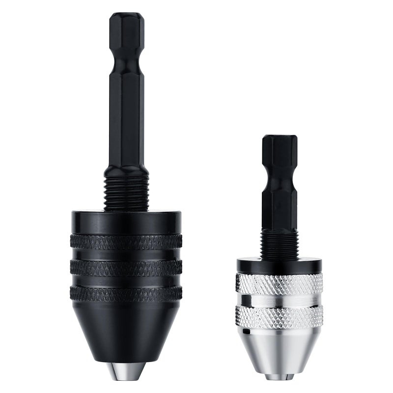 2Pcs Drill Chuck Adapter Keyless 14 Inch Hex Shank Drill Bit Adapter Converter for Impact Driver Quick Change Impact Drill Chuck Adapter in 068mm 0336mm for Tool Attachment