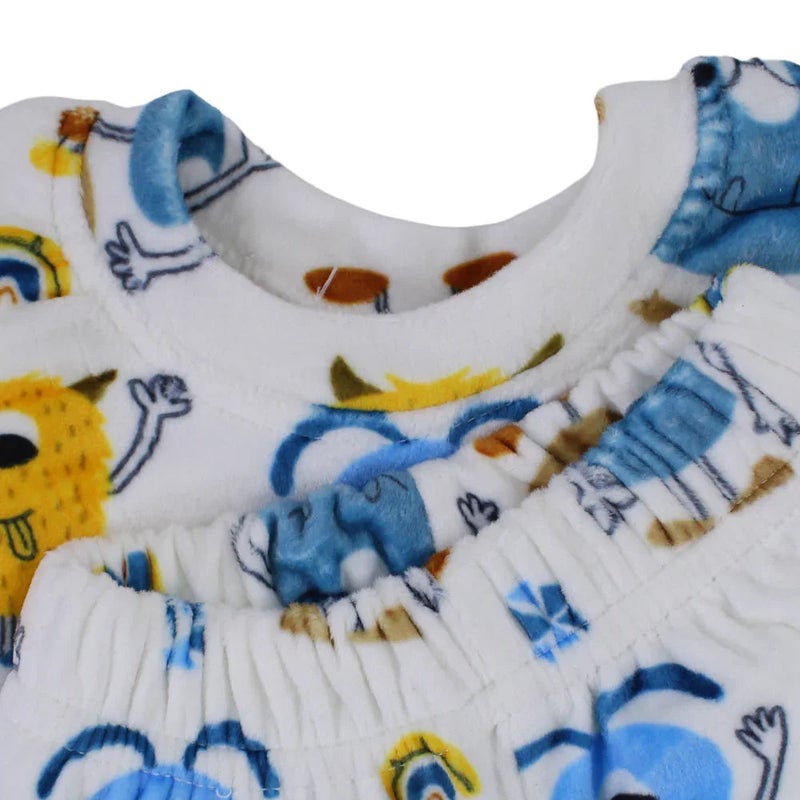 Cherries Boys Velvet Thermal Set – White with Monsters Print - Image 3