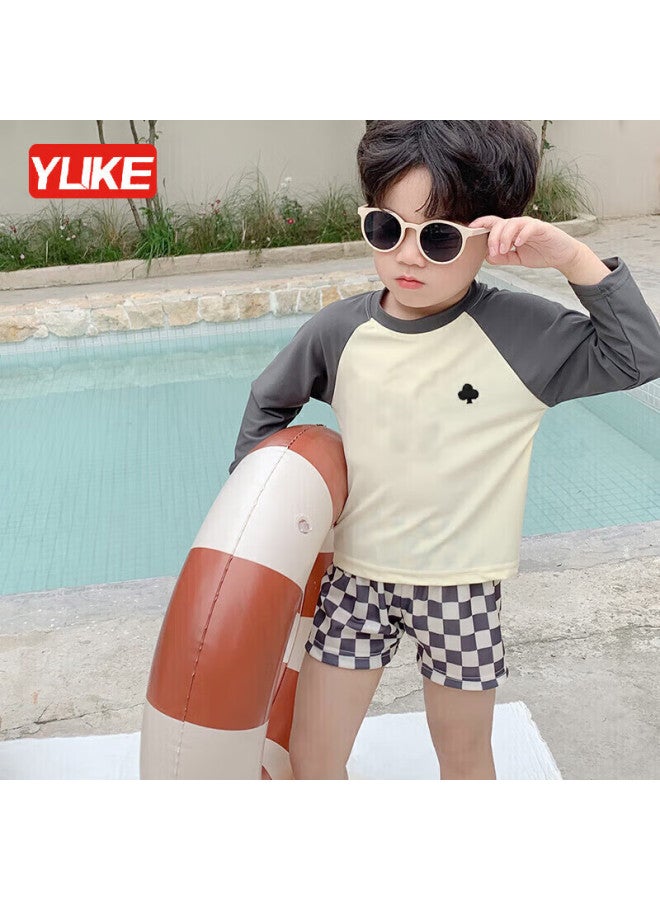 Yuke Children's Vacation Long-sleeve Swimsuit, Swim Trunks, Sun Protection, Baby Boys Two-piece Swimwear, Beach Swim Shorts - Image 1
