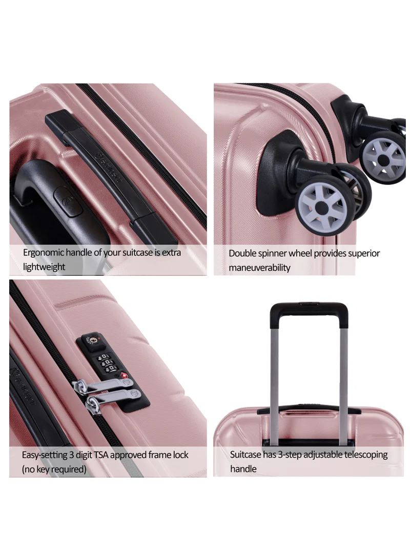 إيمينينت Voyager Hard side Travel Case Luggage Trolley Makrolon Lightweight with 4 Quiet Double Spinner Wheels Suitcase with TSA Lock KH91 Pink