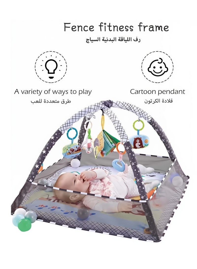 Ruinengda Baby Gym Play Mat, Tummy Time Play Mat with 5 Hanging Toys and 18 Ocean Balls for Sensory and Motor Skill Development, Non-Slip Washable Play Mat for Babies 0-36 Months - Image 2