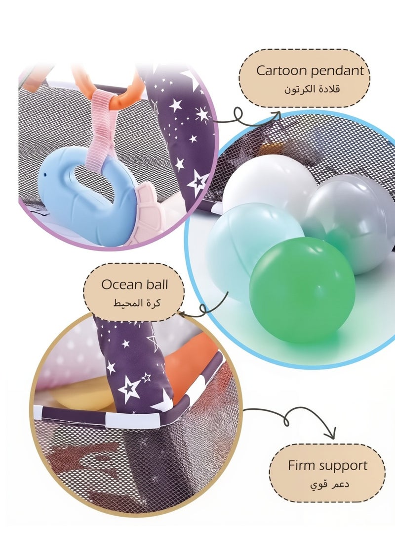 Ruinengda Baby Gym Play Mat, Tummy Time Play Mat with 5 Hanging Toys and 18 Ocean Balls for Sensory and Motor Skill Development, Non-Slip Washable Play Mat for Babies 0-36 Months - Image 4
