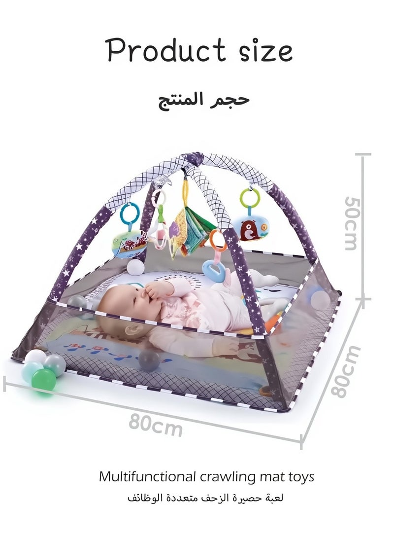 Ruinengda Baby Gym Play Mat, Tummy Time Play Mat with 5 Hanging Toys and 18 Ocean Balls for Sensory and Motor Skill Development, Non-Slip Washable Play Mat for Babies 0-36 Months - Image 5