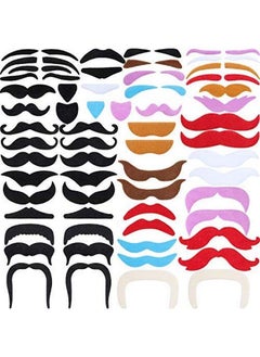 Tatuo 68 Pieces Fake Mustaches Eyebrow Beard Self Adhesive Fake Mustache Fiesta Party Supplies Novelty Mustaches Stickers Set For Costume And Halloween Masquerade Party (Multicolor)  - Image 1