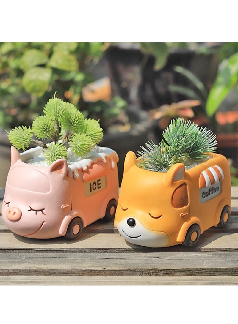 Generic Resin Succulent Plant Pot, Camper Car Succulent Plant Pot/Plant Pot/Flower Pot/Bonsai Pot for Herbs, Succulents, Cactus Pen Holder, Suitable for Micro Landscape Home Decoration （Coffee Cart）  - Image 4