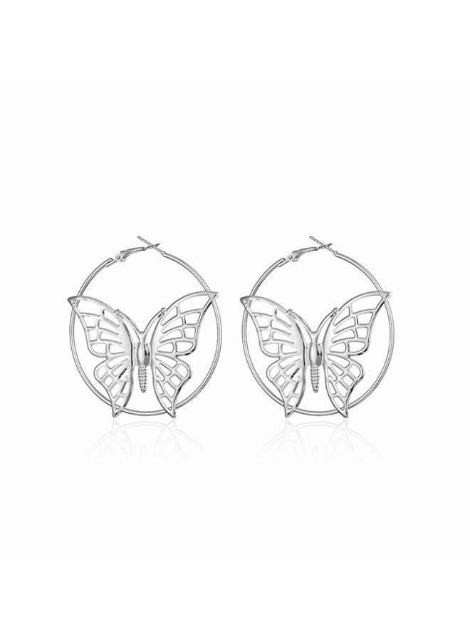 FLUFFY - Flying butterflies Earring Of Fluffy Women's Accessories-Silver - Image 1