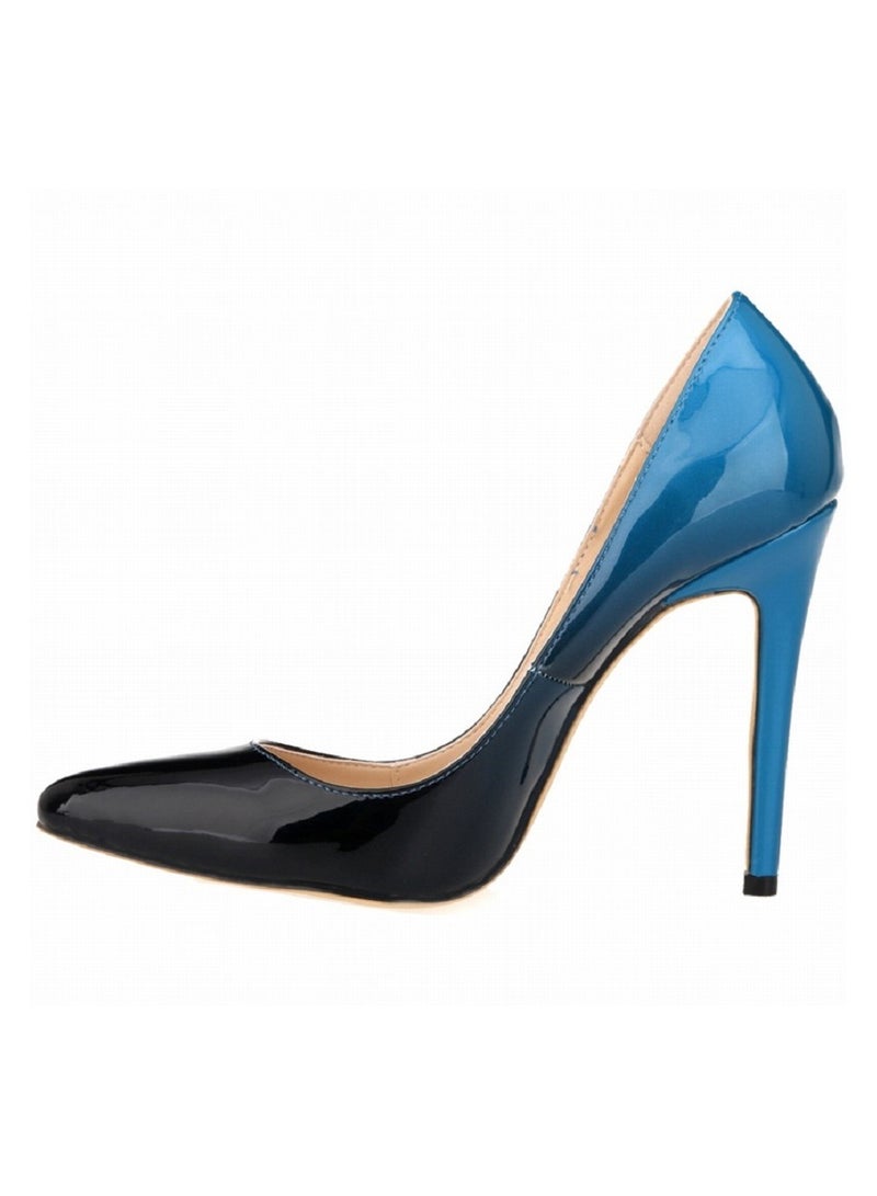 Loquat Two-Tone Gradient Low-Vamp Patent Leather Stiletto High Heels Blue - Image 2